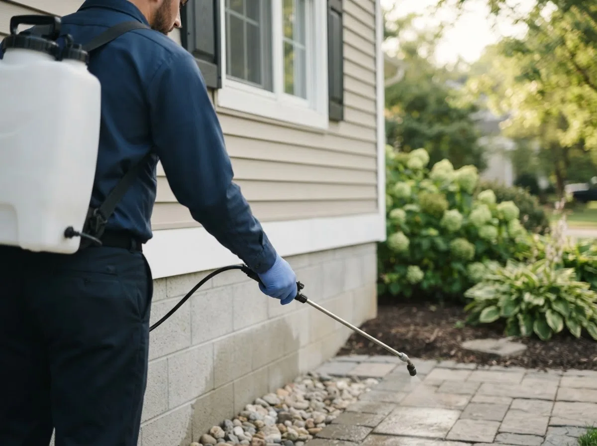 Pest control technician inspecting a home in Lilly, GA